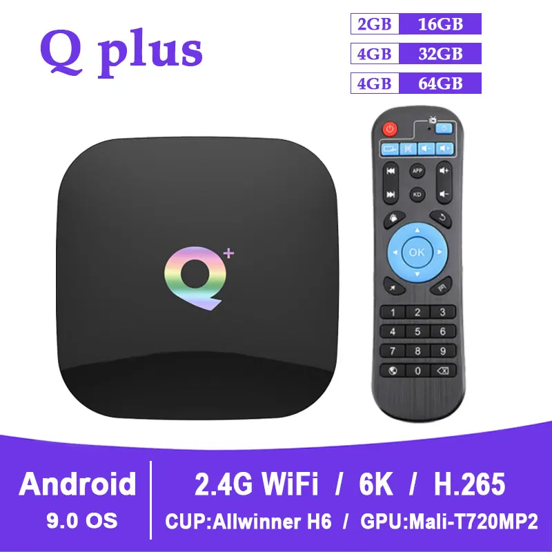 2020 медиа плеер с поддержкой 6K Q Plus Smart TV приставка Android 9 0 четырехъядерный H.265 2 4G Wifi