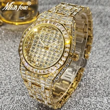 MISSFOX Mens Watches Top Brand Luxury Hip Hop Full Baguette Diamond Watch Iced Out 18K Gold Waterpro