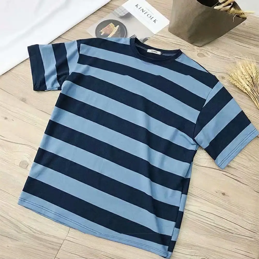 Yiwa Лето круглый мужской воротник футболки Полосатый Узор Половина рукава