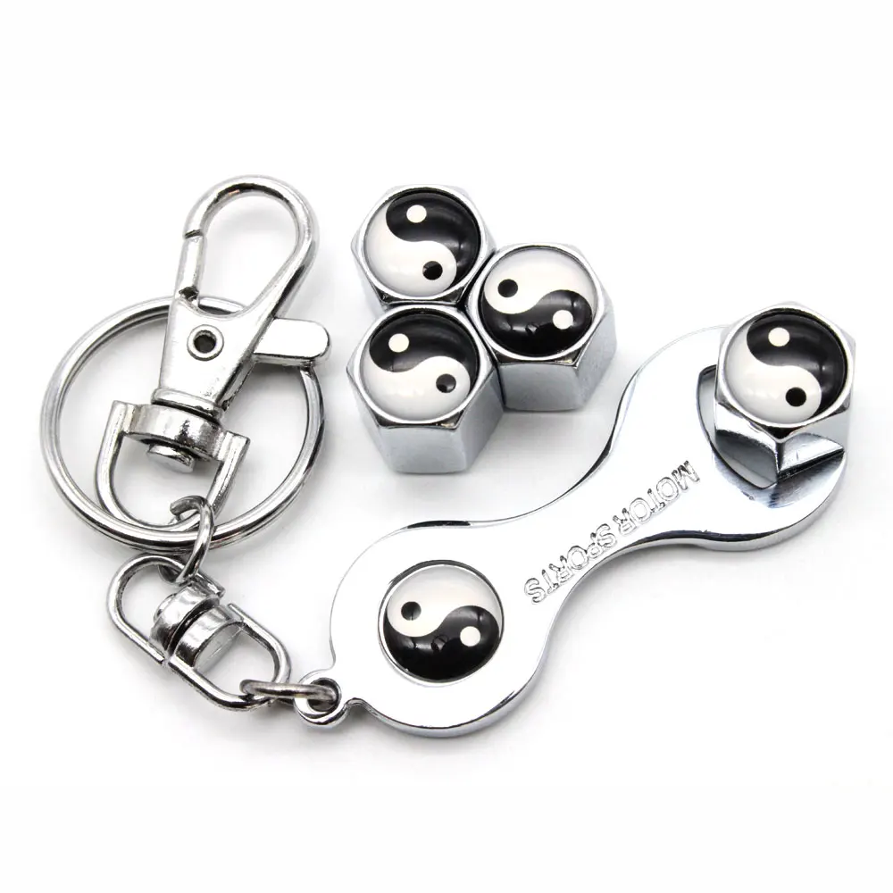5Pcs/Set Tai Chi Style Anti theft Emblem Auto Car Wheel Tire Air Valve Caps With Wrench Keychain Zinc Alloy Stem Dust Cover Acce|Стержни и