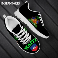 instantarts haiti flag print women design shoes casual flat sneakers for ladies spring autumn lace up footwear zapatos mujer