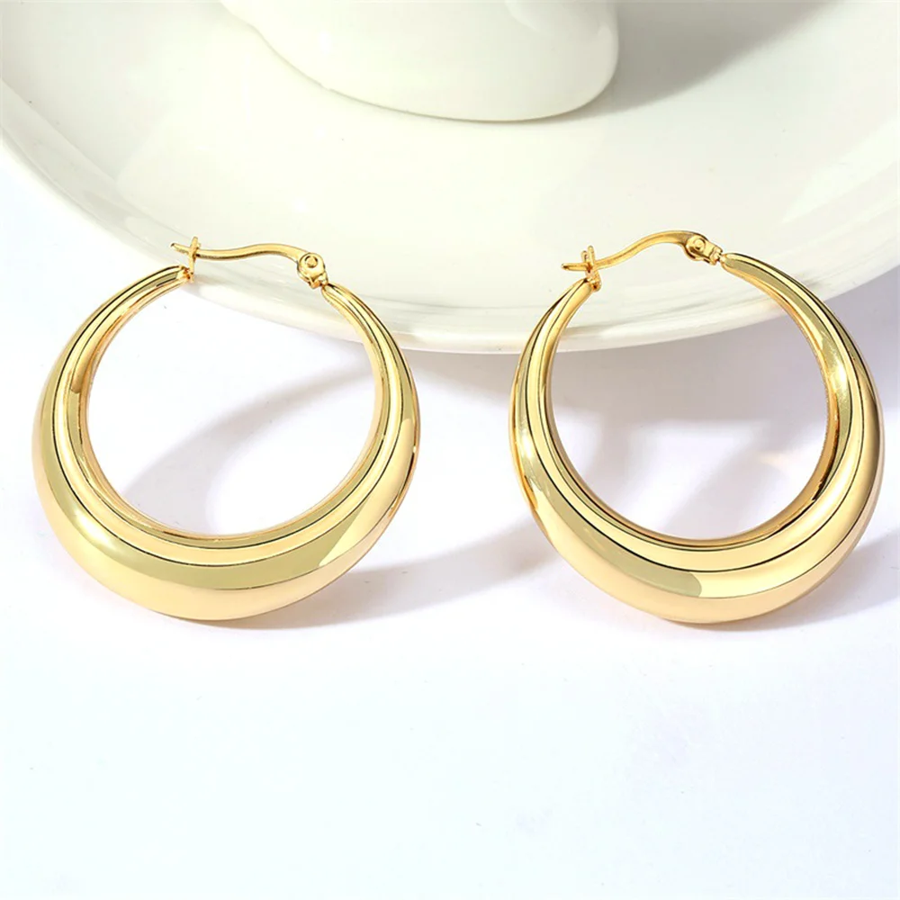 Женские серьги кольца из нержавеющей стали золотистые/Серебристые большие