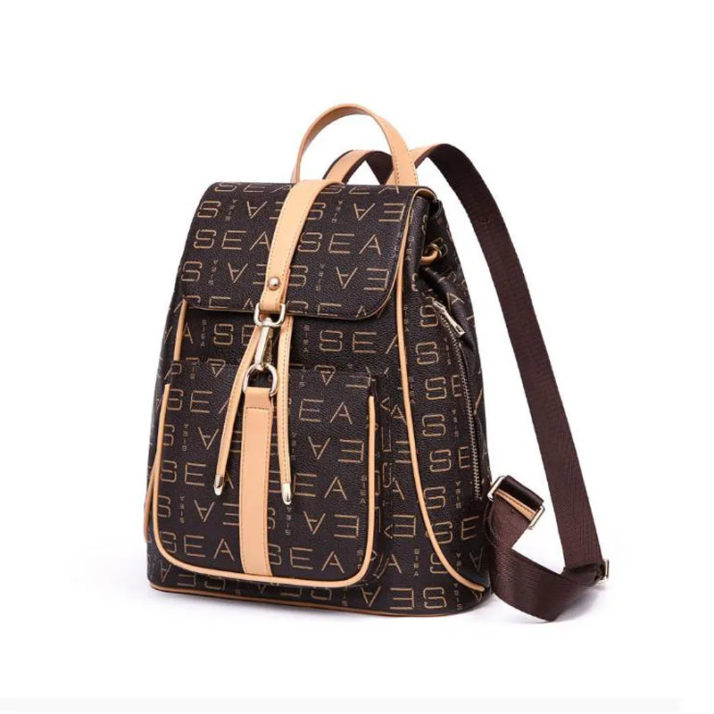 

Love Sea Schoolbag Female New Style 2021 leather large-capacity backpack high-quality backpack fashion all-match anti-theft bag