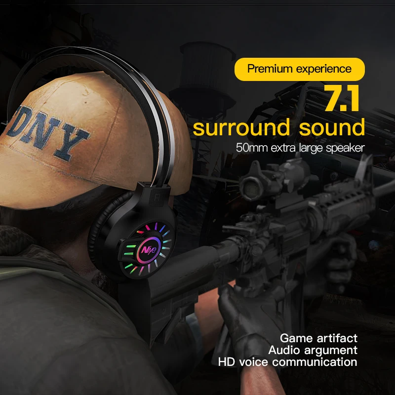 

Micshon Gaming Headphone Headset Gamer Wired USB PC Computer 7.1 Surround Sound Bass Stereo Sealed Ear Headset Mic Laptop