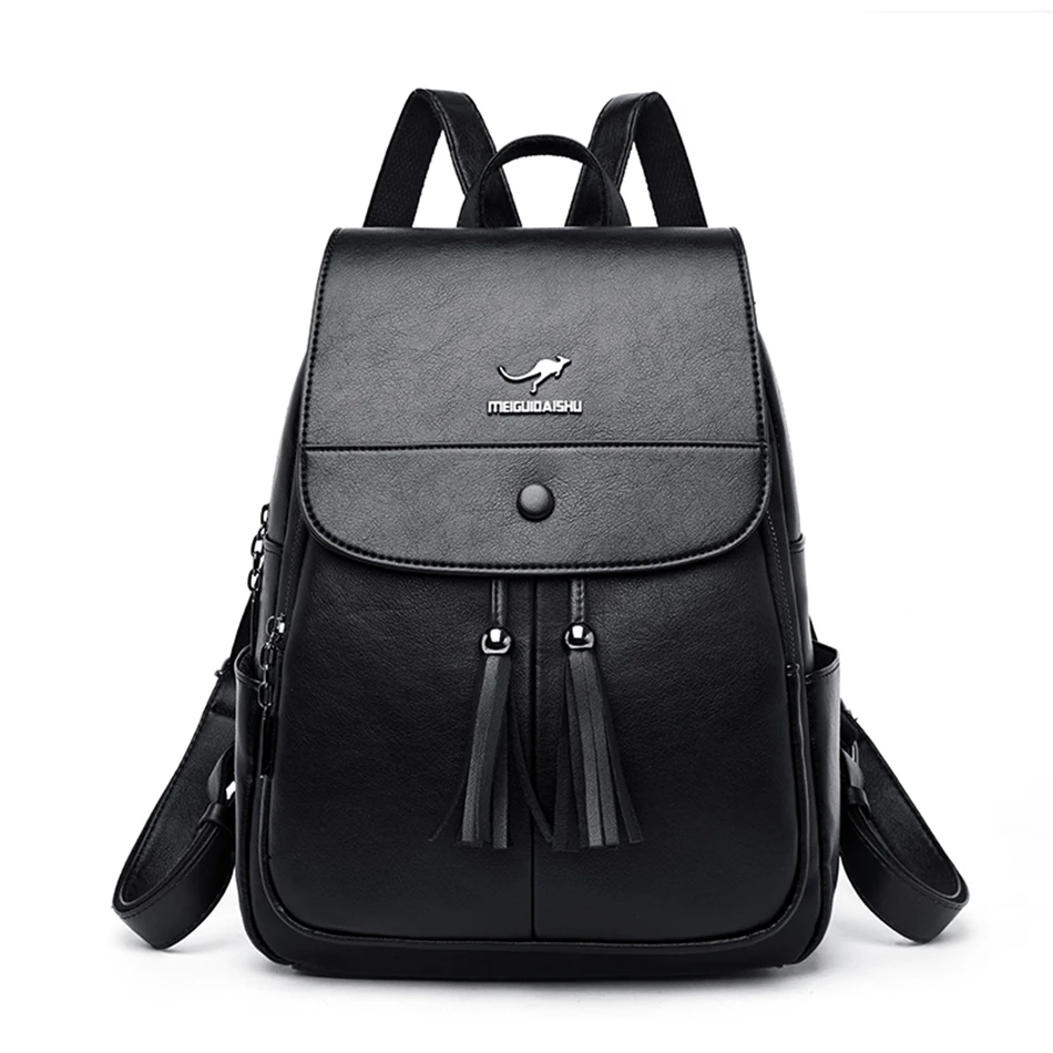 Black Sac Dos ноутбук женский кожаный рюкзак роскошный рюкзак женский модный рюкзак школьный ранец сумки на плечо для женщин - Цвет: Black