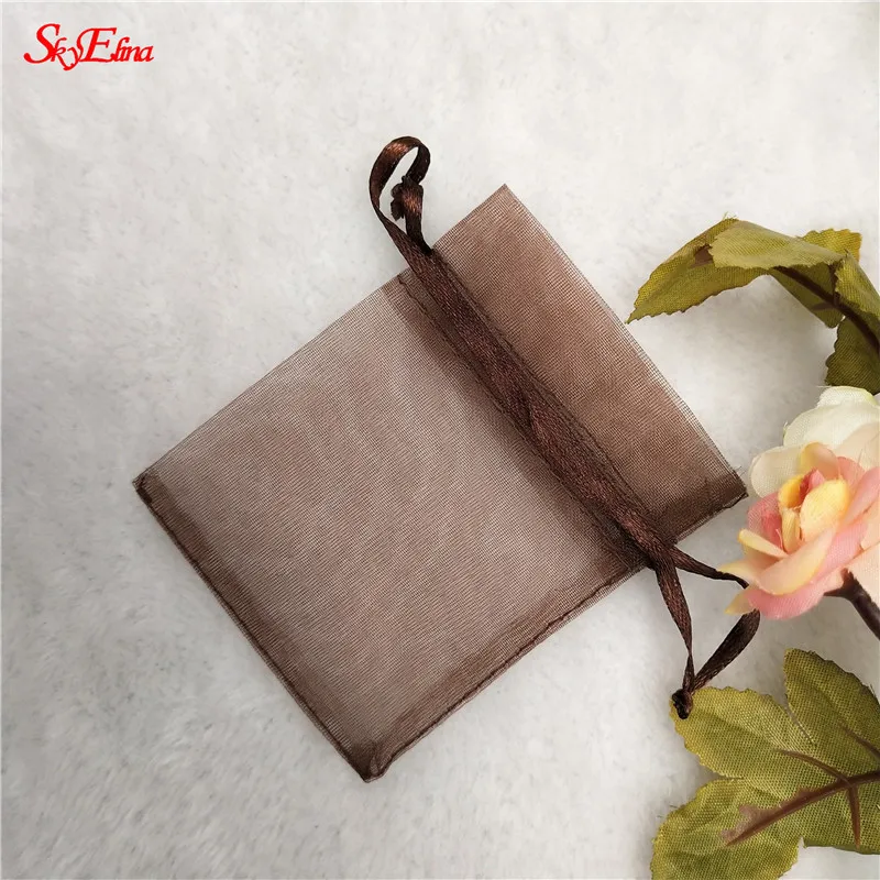 brown 50 шт. 7x9 9x12 10x15 13x18 СМ Сумки из Органзы Упаковка Ювелирных Изделий Сумки Свадьба Украшения Drawable Сумки Подарочные Пакеты 5Z - Цвет: brown
