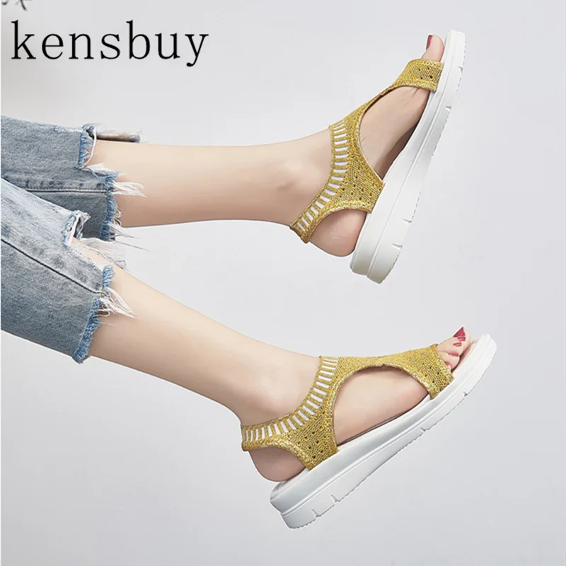 

Women's Sneakers Mesh Sandals Summer Soft Breathable Comfortable Hollow Out Elasticity Flat Sandals Female Casual Tenis Sandals