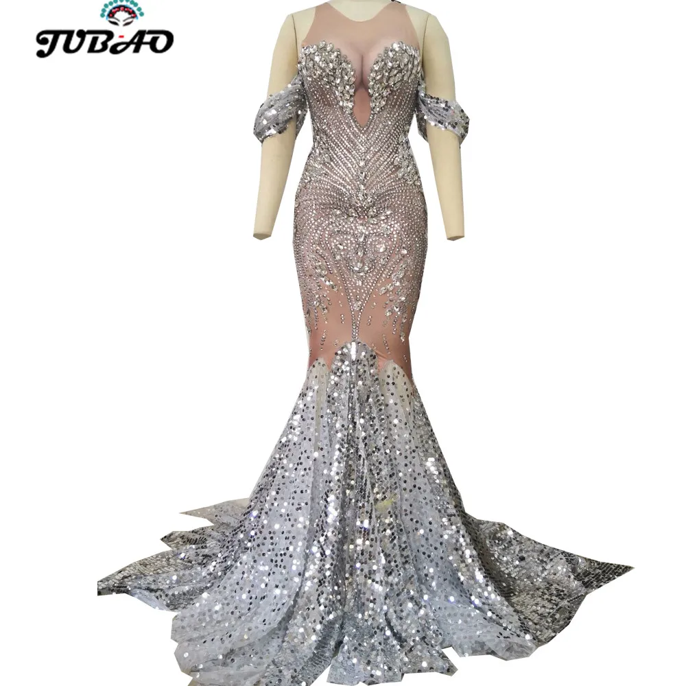 Роскошные Стразы высокое эластичное длинное платье русалки сексуальное с