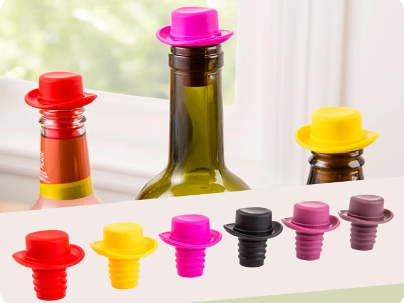 100pcs/lot Hat Shape Silicone Wine Bottle Stopper Preservation Wine Bottle Stoppers Kitchen Wine Champagne Stopper
