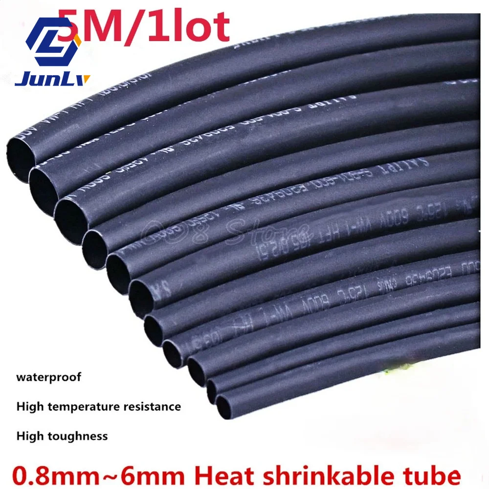 

5 METER/LOT BLACK 1mm 1.5mm 2mm 2.5mm 3mm 3.5mm 4mm 5mm 6mm Heat Shrink Tubing Tube,heat shrink tube