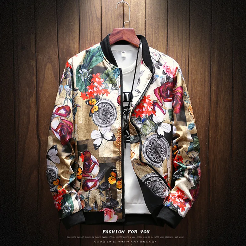 

Printed Jackets Men Stand Collar Zipper Coat Strteetwear Hip Hop Outwear Oversized Casual Ourtwear Harajuku Bomber Jacket Men