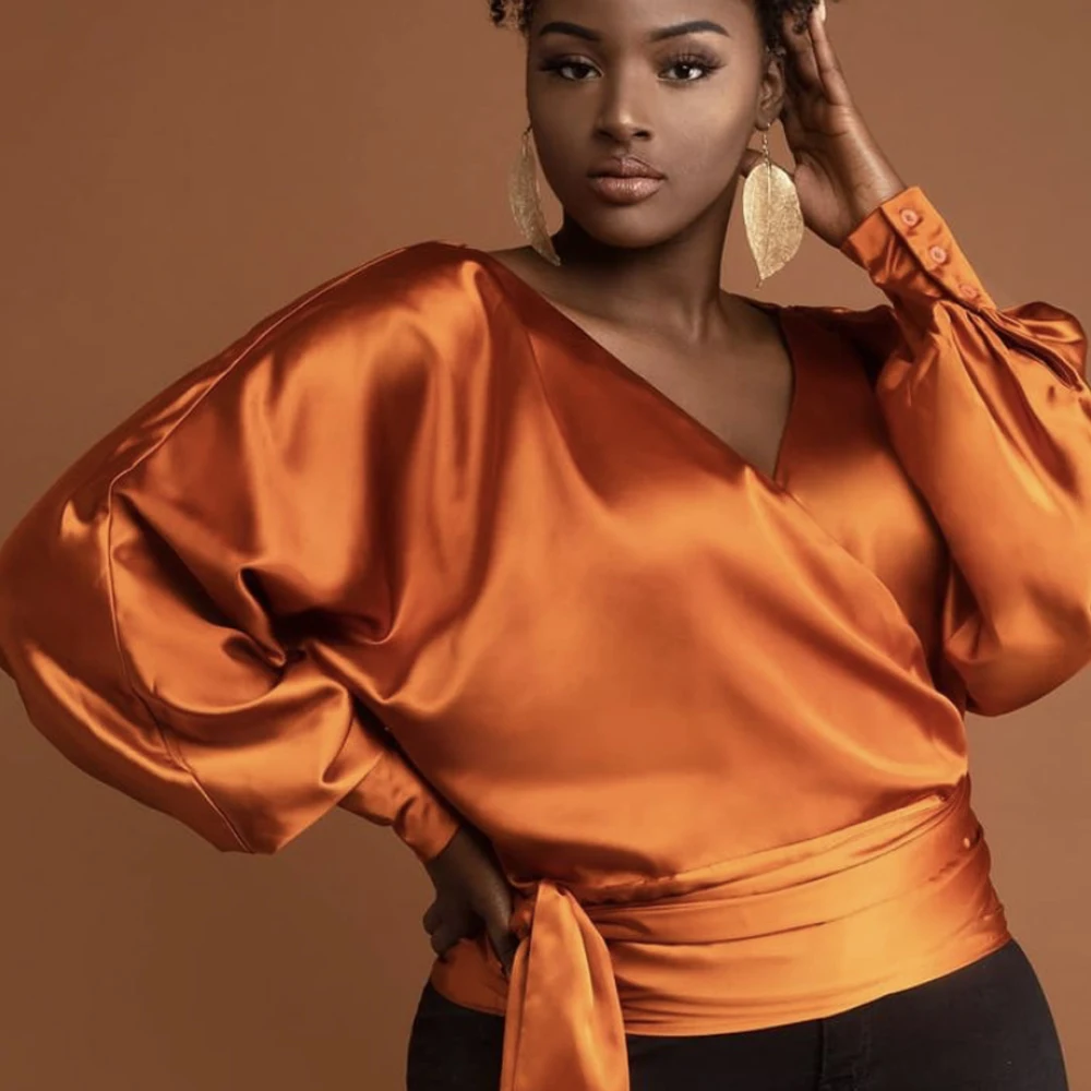 

Women Blouses Top Long Sleeve Belt Wrap Blouse Big Size Elegant Fashion Ladies Summer Fall Party Office Tops Shirt 2022 Yellow
