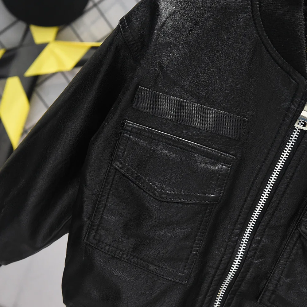 Весенняя детская одежда куртка из искусственной кожи для мальчиков Детская