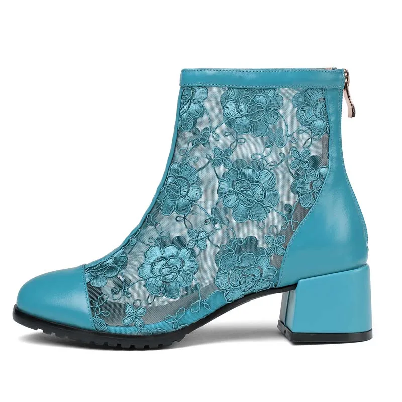 Женские летние сетчатые ботильоны из натуральной бычьей кожи модные синие