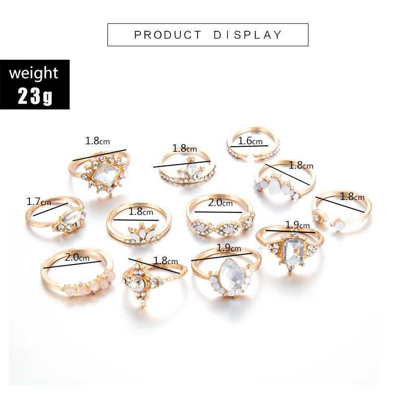 Docona 12pcs/set Boho Flower Inlay Crystal Rhinestone Geometric Ring Set for Women Knuckle Midi Rings Jewelry Accessories 8256 | Украшения