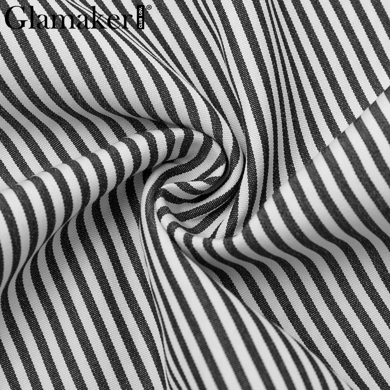 Glamaker Sexy long puff sleeve black blouse shirt Women striped belt crop top Autumn female v neck elegant blusas | Женская одежда