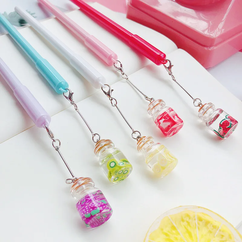 1Pcs Lovely Pretty Fruit Gel Pen Creative Quicksand Bottle Pendant Kawaii Neutral Pens for Kids Girls Gifts School Office Supply |