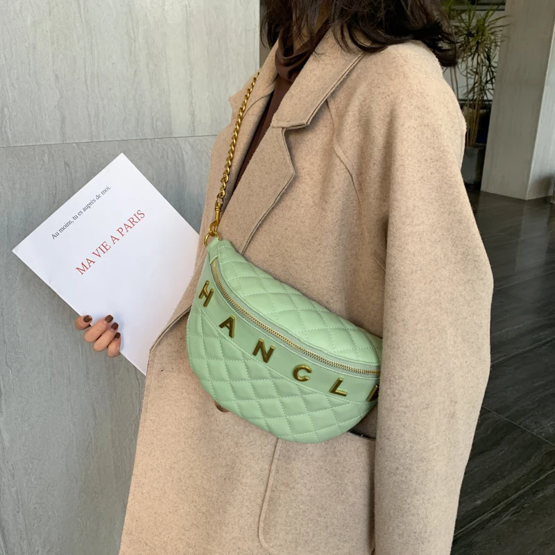 

Metal Letter Print Chest Bag Embroidered Thread Women Shoulder Crossbody Bag Multifunctional Waist Bag Female Handbag and Purse