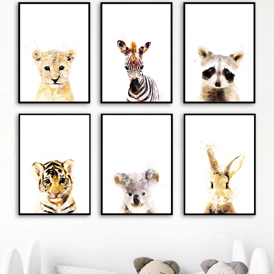 

Tiger Lion Zebra Rabbit Animal Portrait Wall Art Canvas Painting Nordic Posters And Prints Wall Pictures Kids Room Home Decor
