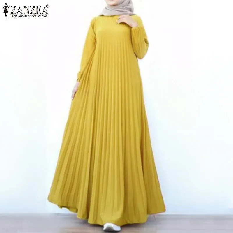 Женское платье с длинным рукавом ZANZEA, элегантное осеннее платье для выпускного вечера, длинное платье трапециевидной формы, мусульманская ...