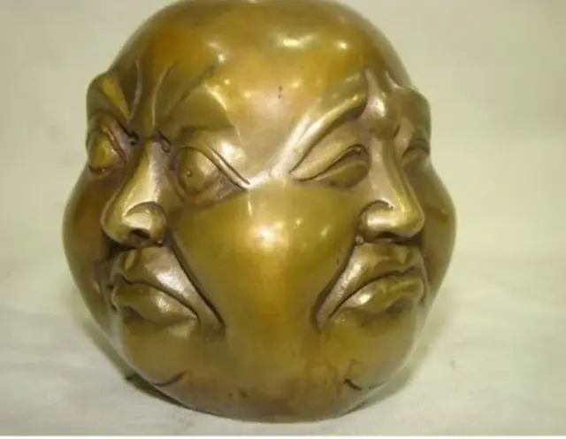 Китайская старинная тибетская латунная статуя Будды на удачу с четырьмя лицами