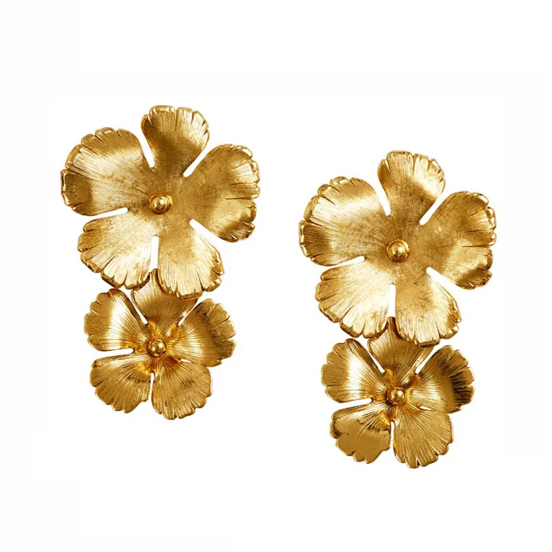 Модные роскошные брендовые новые дизайнерские металлические серьги с цветами