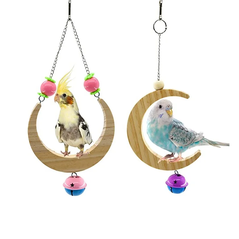 

Bird Natural Wood Swing Toys with Bells Bird Hammock Bird Hanging Stand Perch for Small Birds Budgerigar, Parakeet, Cockatiel