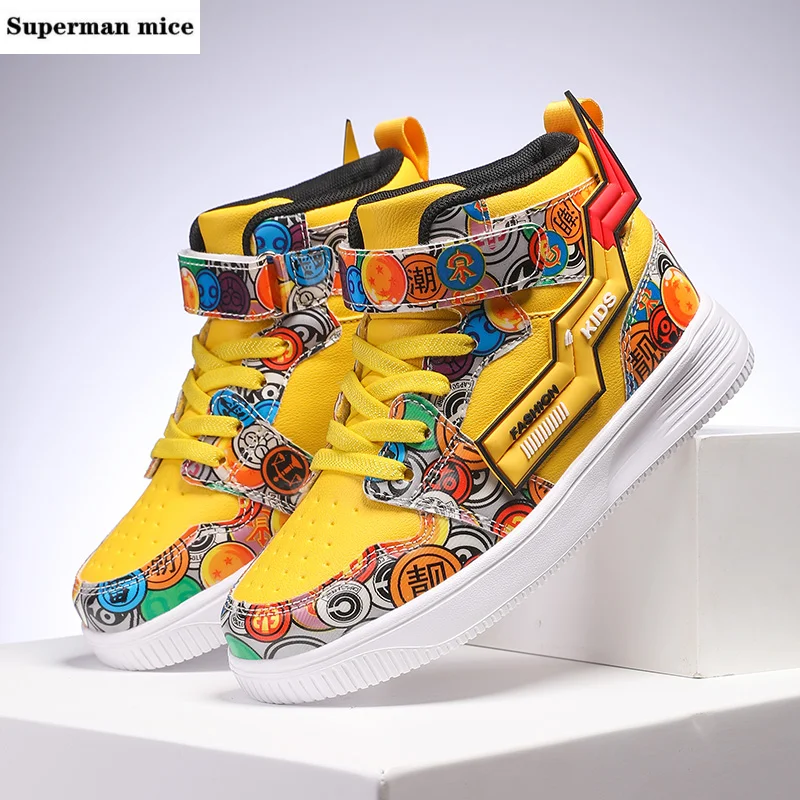 Высокие детские ботинки Повседневные кроссовки школьная обувь с мультяшным
