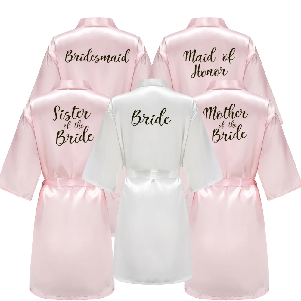 Розовый Атласный Женский халат-кимоно Свадебный мама сестра для невесты жениха