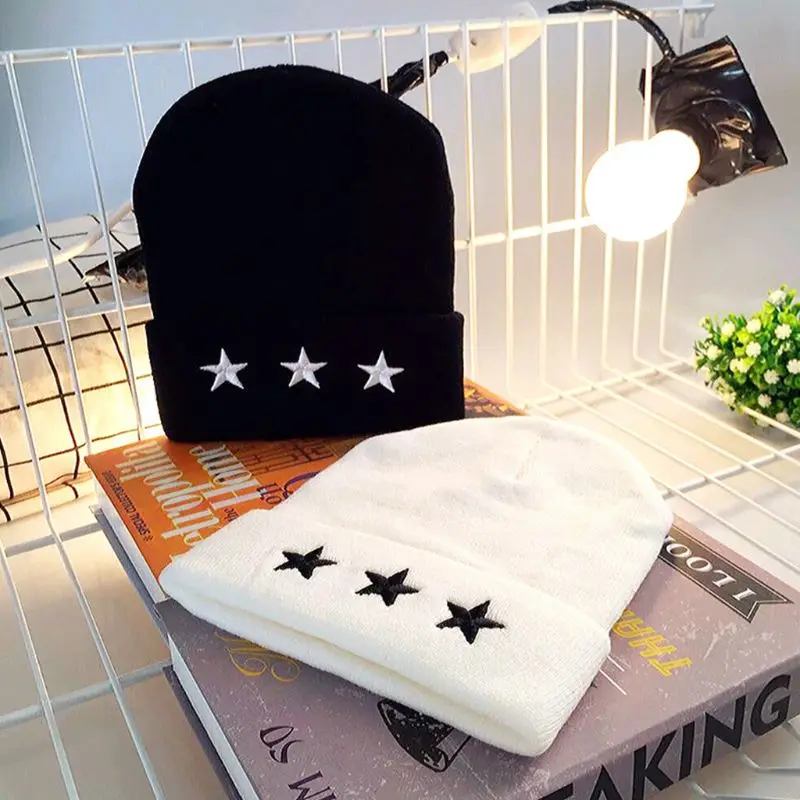 

Unisex Leisure Knitted Hat Female Warm Cotton Blends Hat Women's Winter Cap Men Embroidery Stars Hip Hop Skullies Beanies Girls