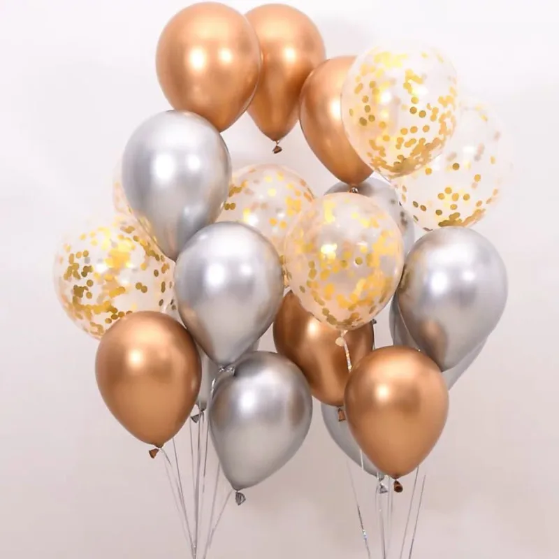 

15 шт., металлические хромированные золотые и серебряные воздушные шары