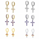 Корейские модные серьги-кольца в виде креста с радужнымфиолетовымбелым Цирконом для женщин, простые круглые серьги, модные украшения 2021