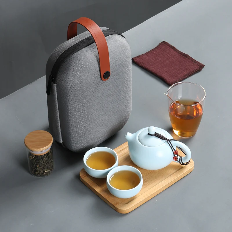 

Ceramic Travel Tea Set One Pot Two Cups Portable Outdoor Travel Kung Fu Tea Set Home Portable Ceramic Office Tea Set Supplies