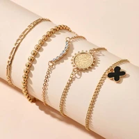 5pcsset black leaf round multi layer ankle bracelet on leg foot jewelry vintage charm anklets for women accessories
