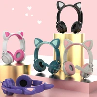 new flash light cute cat ears wired headphone with mic can control led kid girl stereo music helmet phone bluetooth headset gift