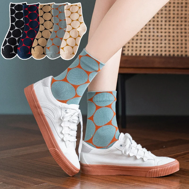 

Instime New Fashion Big Dot Crew Women Socks Cotton Kawaii Socks Women Color Matching 1 Pair