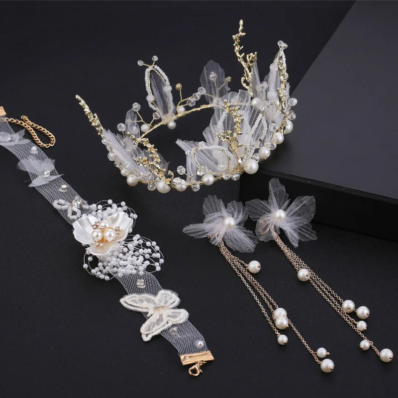 Корейские ювелирные наборы Золотая Корона набор с тиарой свадебное ожерелье и