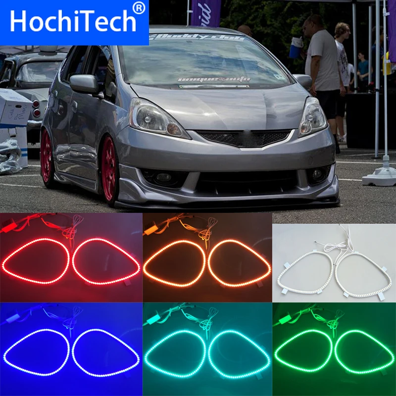 Для honda fit jazz 2009 2010 2011 2012 2013 светодиодный периметр кольца Фар halo многоцветный RGB ангел демон глаза