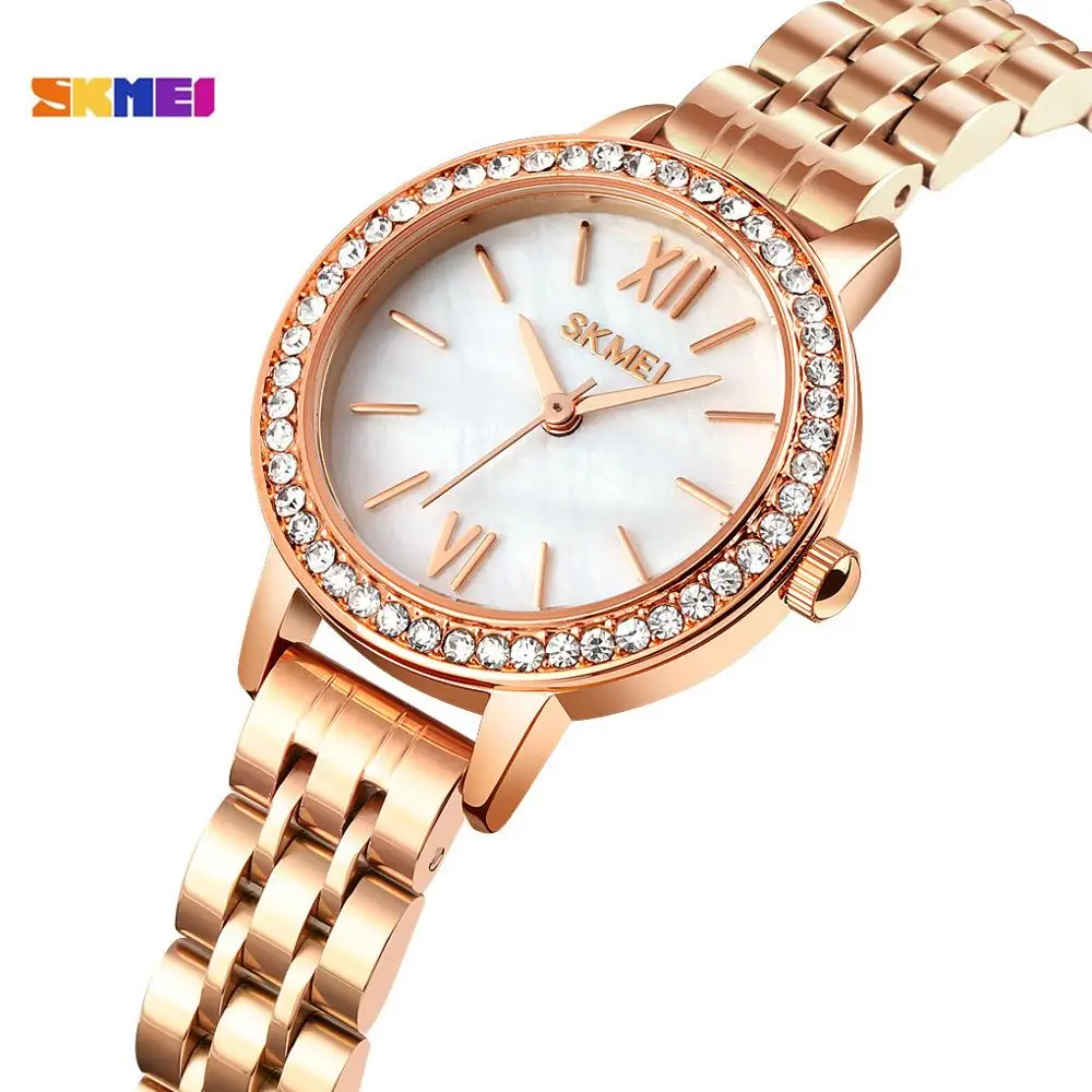 SKMEI бренд класса Люкс платье стразы женские кварцевые часы Водонепроницаемый