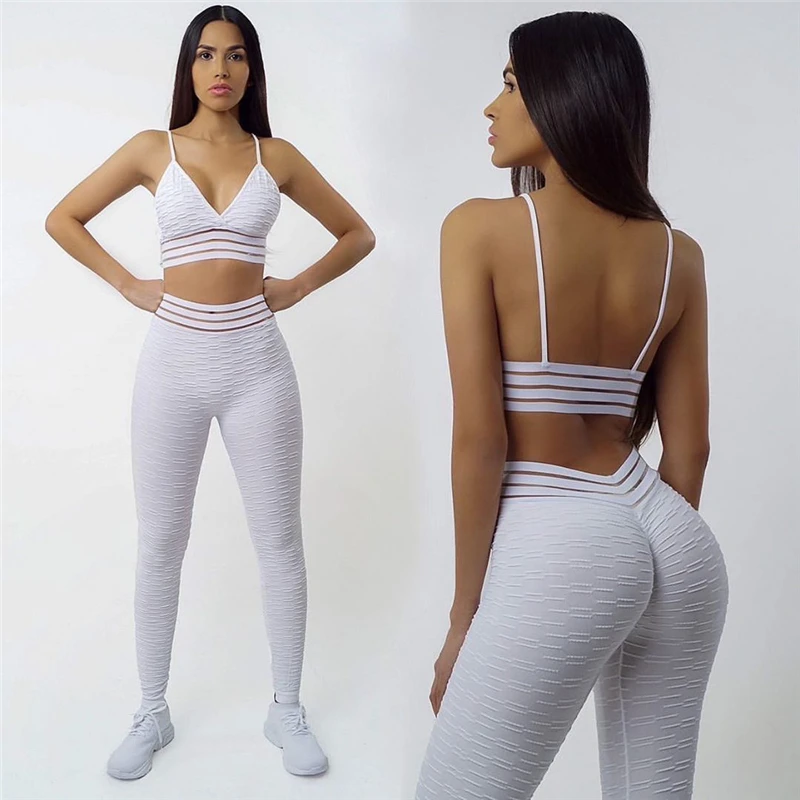

2 Piece Sports Gym Set Women Seamless Yoga Set Workout Clothes Sports Suit Fitness Set Sports Bra High Waist Leggings Sportswear