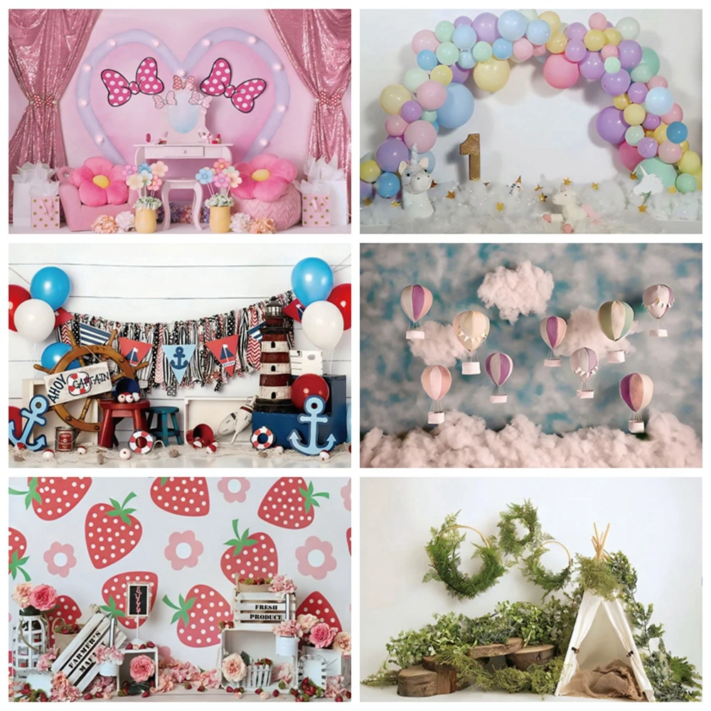 

1st Birthday Background for Photography Sea Moon Cloud Flower Balloon Newborn Baby Shower Photographic Backdrops Photo Studio