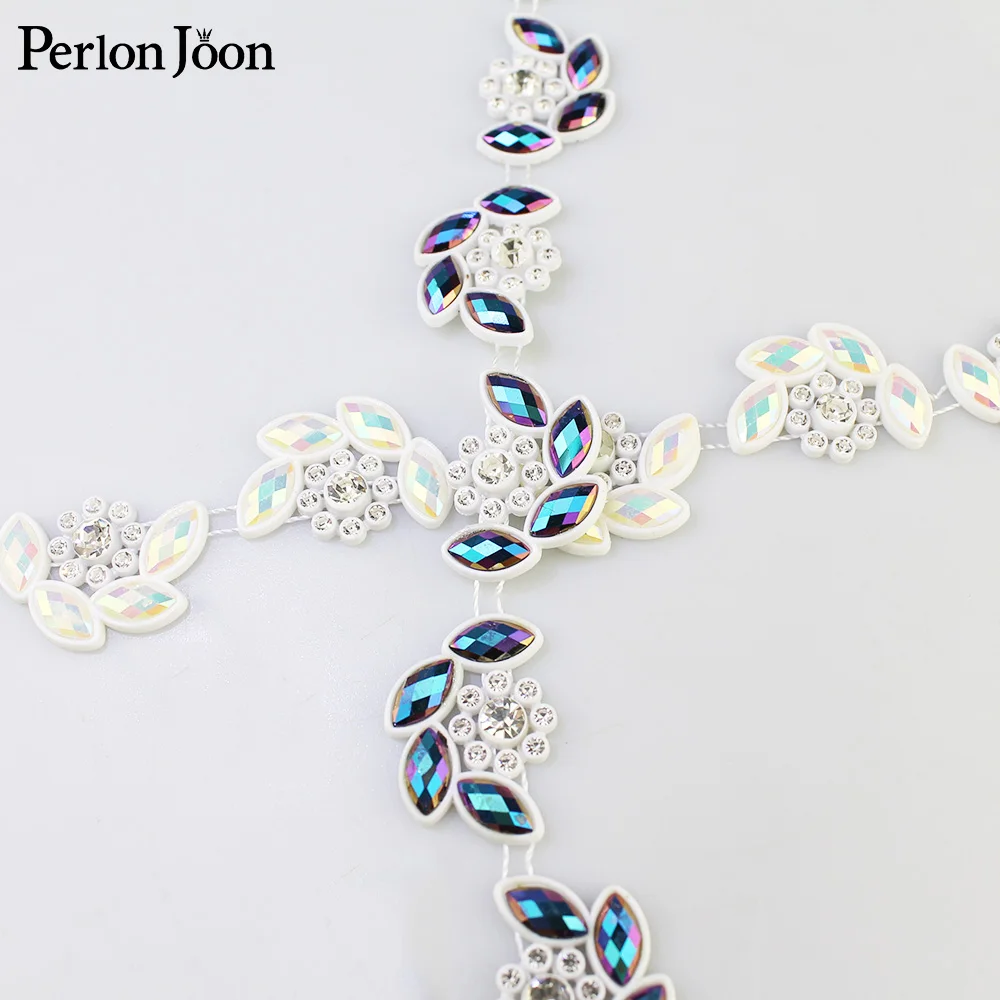 1 yard color resin leaf flower rhinestone trim decoration plastic chain DIY for home clothing shoes accessories NET14 | Дом и сад