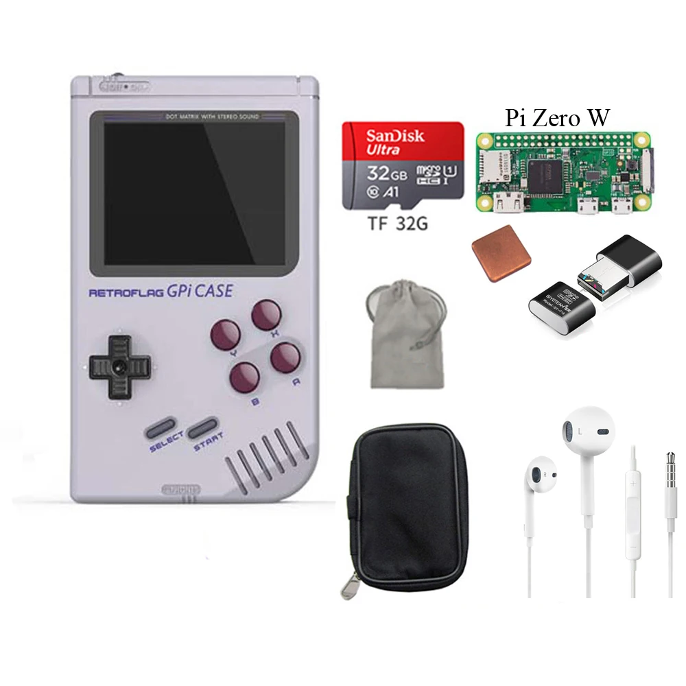 Bundle D Retroflag GPi Чехол комплект с 32 г Micro SD карты радиатор сумка для Raspberry Zero W GPi чехол - Цвет: Bundle D