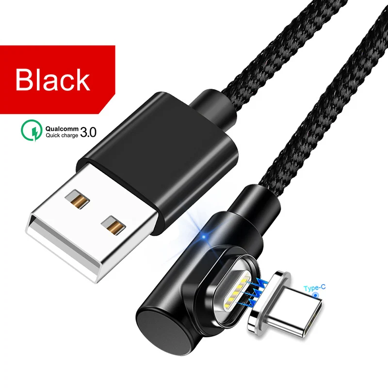Black For Type-c Магнитное зарядное устройство OneVan 5V 3A 90 градусов Usb кабель для быстрой зарядки Micro Usb type C шнур для зарядки iPhone 7 Xiaomi samsung телефон - Цвет: Black For Type-c