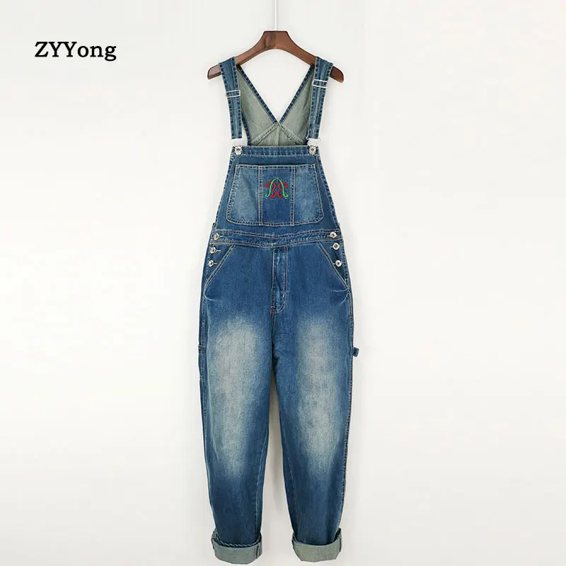 ZYYong Stylish Men's Jeans Jumpsuit Comfortable Loose Hip-Hop Street Clothes Men's Pants Denim Bib Overalls Men's Suspenders
