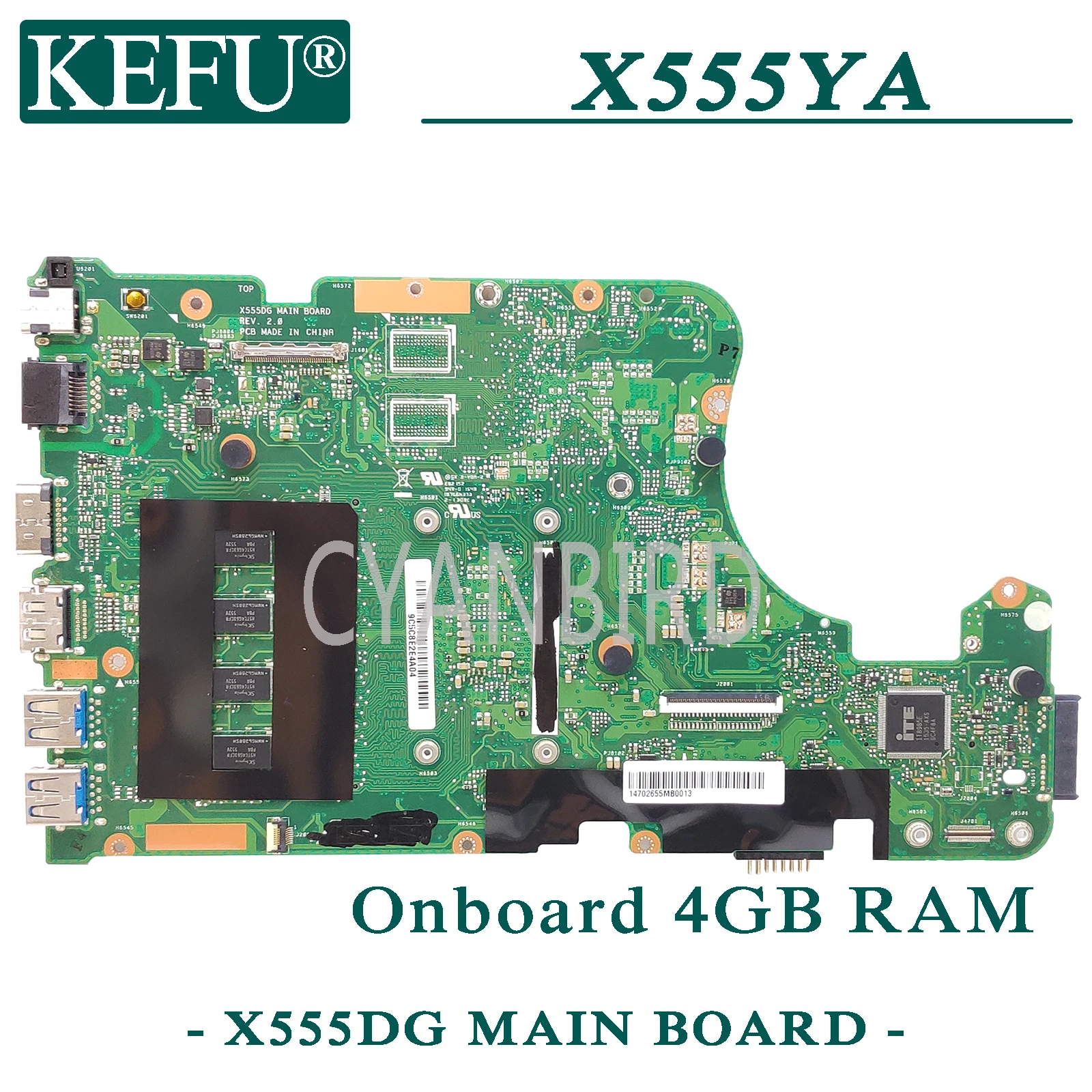

KEFU X555DG original mainboard for ASUS X555YA X555YI with 4GB-RAM E1-7010 CPU Laptop motherboard