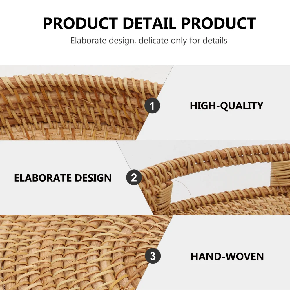 

1Pc Durable Weaving Bread Container with Handle Home Fruit Basket Light Brown