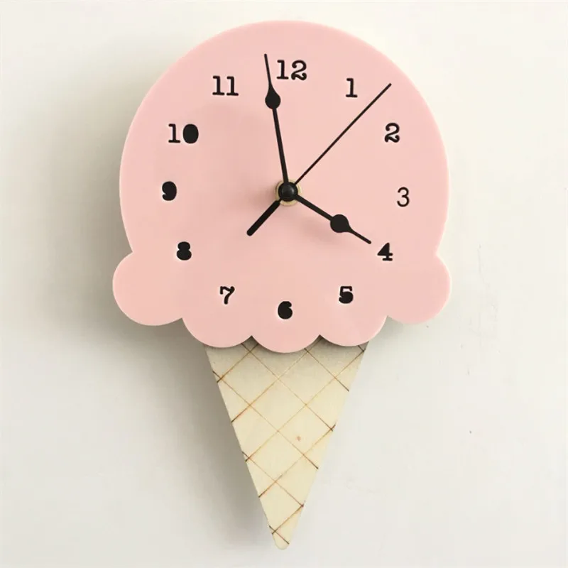 Скандинавские в форме мороженого деревянные настенные часы мультфильм тихие