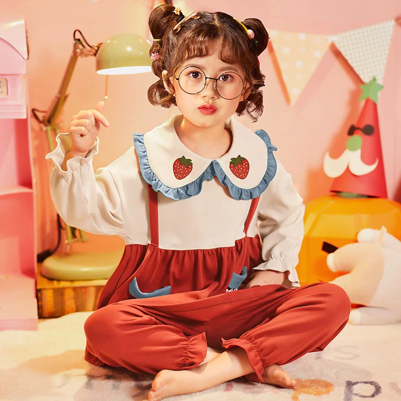 

2 Piece Lovely Pajamas For Sweet Daughter Girls Fruit Print Homewear Autumn Winter Long Sleeve Sleepwear Toddler Girls Nightwear