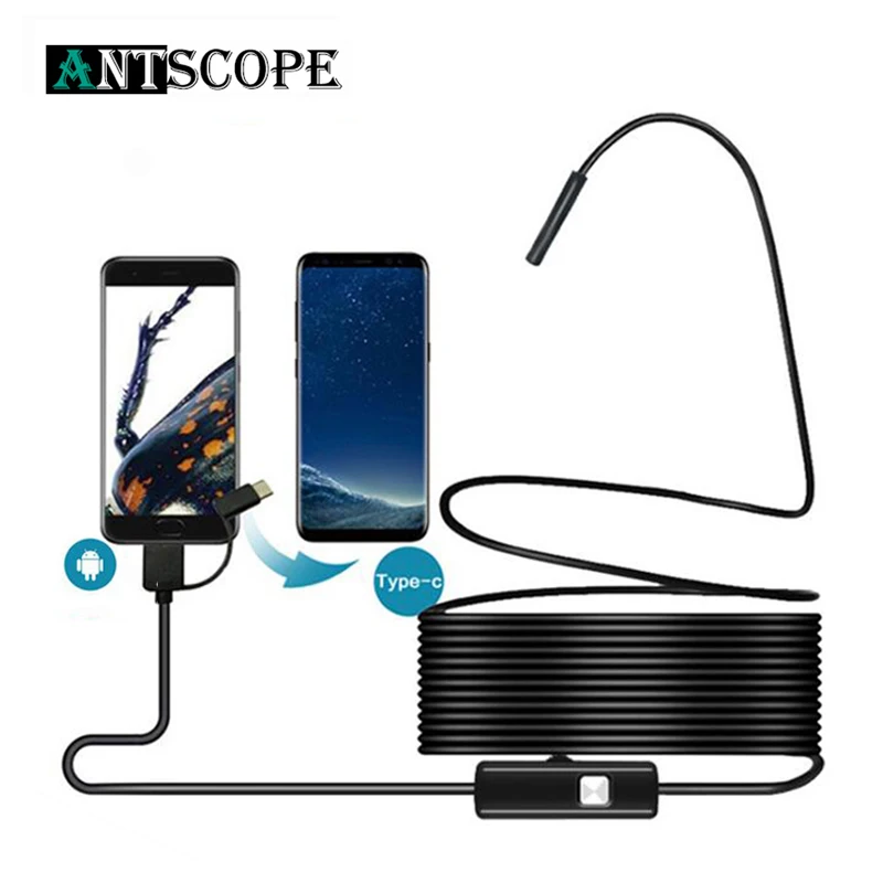 Antscope 5,5 мм объектив Тип C usb-эндоскоп мини Камера мягкий/проводной инспекции Камера Водонепроницаемый с 8 светодиодный 1/2/5/10M Endoscope30